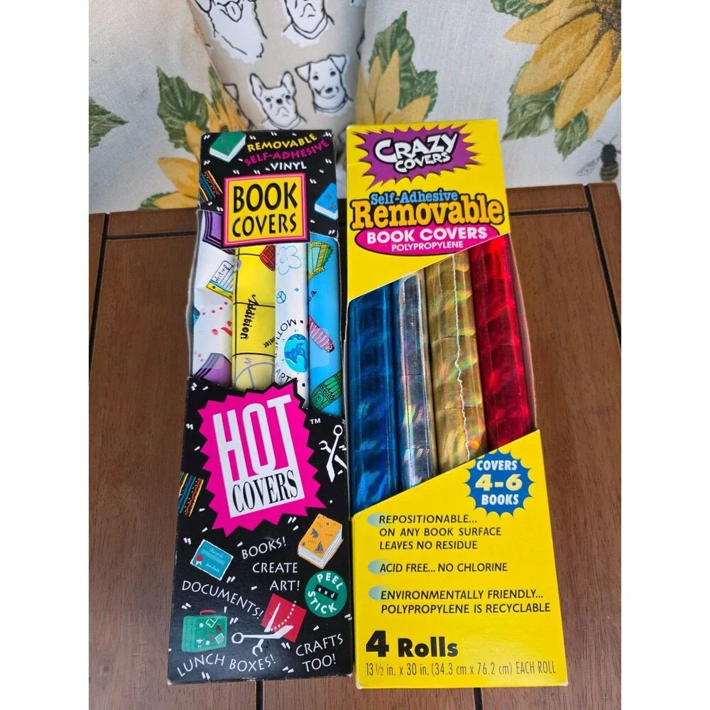 Lot 2 Vintage Crazy Covers + Hot Covers Self-Adhesive Book Cover Rolls most new